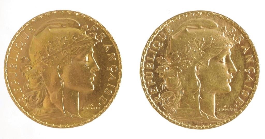 Appraisal: Francs gold coins and See photos for condition This item