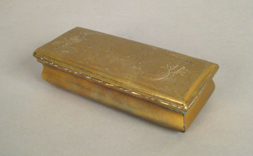 Appraisal: Dutch brass snuff box th c with engraved scene of