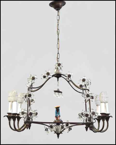 Appraisal: FRENCH BRONZE AND GLASS HANGING FIXTURE H '' W ''