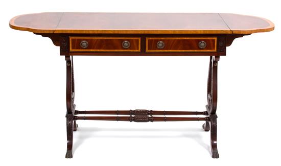 Appraisal: Sale Lot A Regency Inlaid Mahogany Lyre Base Sofa Table