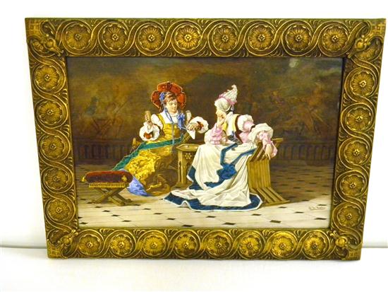 Appraisal: th th C hand painted porcelain plaque signed lower right