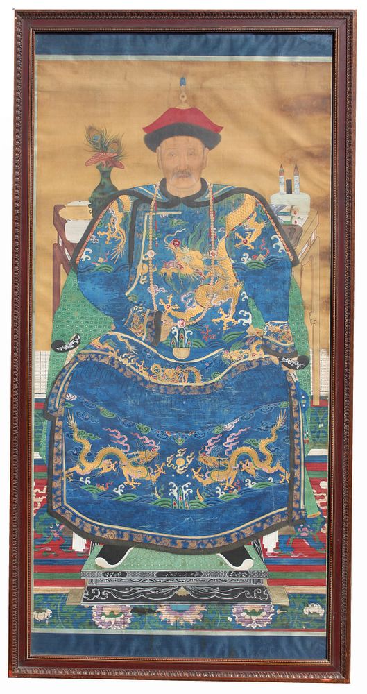 Appraisal: Palatial Chinese Qing Dynasty Ancestral Portrait Palatial Chinese Qing Dynasty