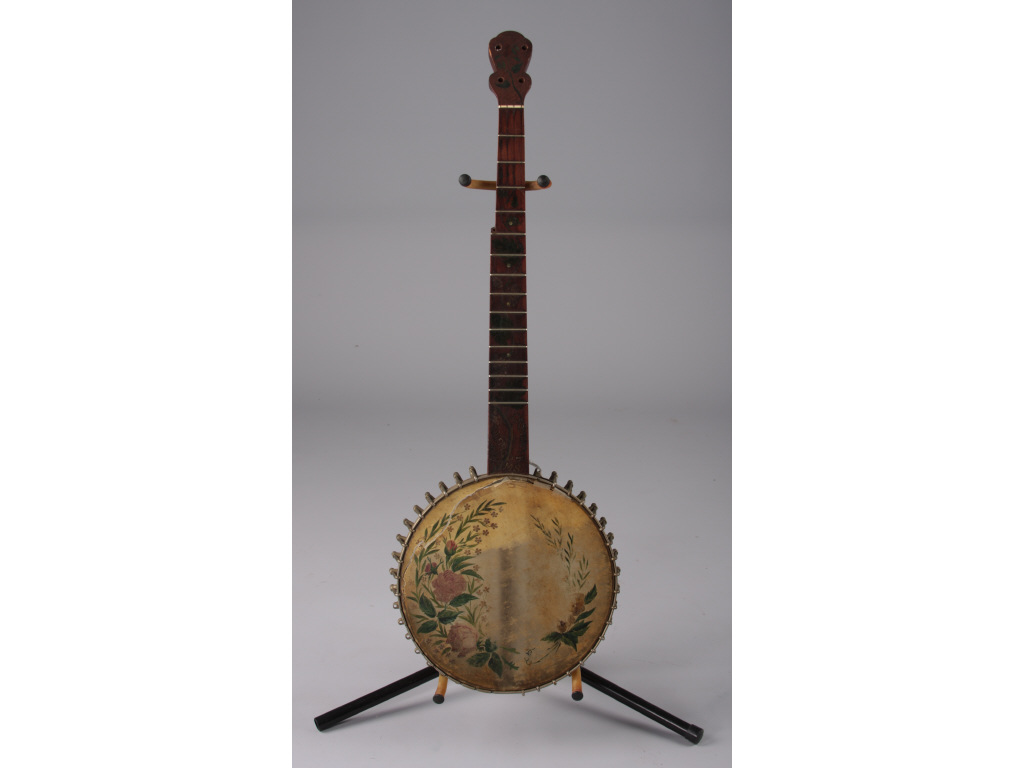 Appraisal: Antique -String Open Back Banjo late th c no-name mahogany