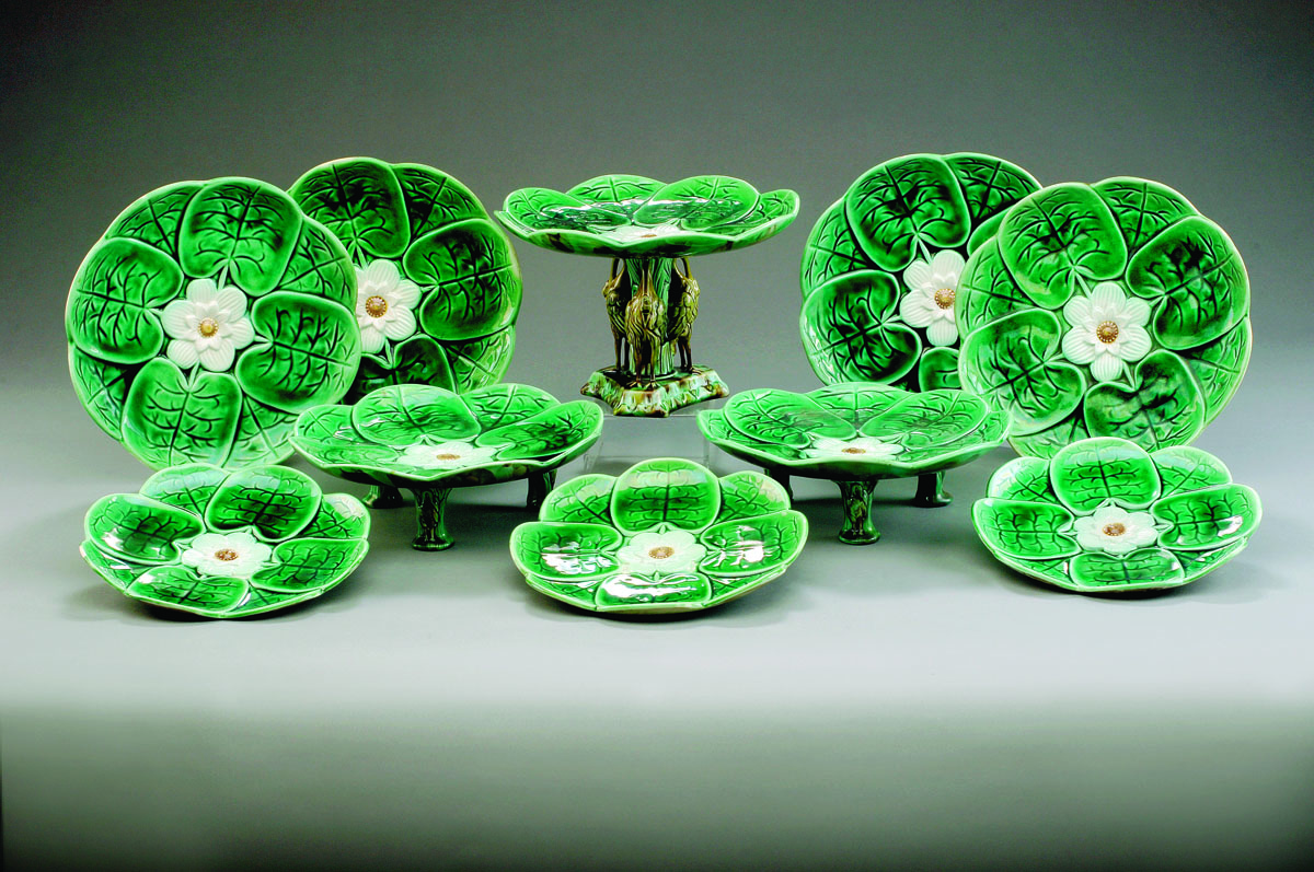 Appraisal: ENGLISH MAJOLICA DESSERT SET NINETEENTH CENTURY Comprising a tazza pair