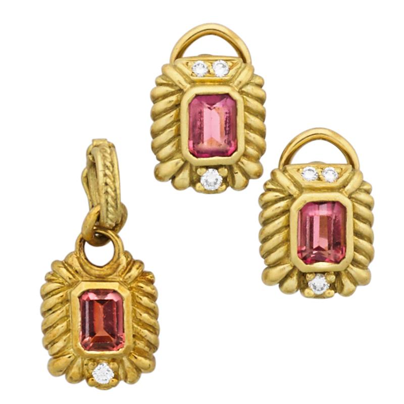 Appraisal: RUBELLITE TOURMALINE AND DIAMOND K GOLD SUITE Condition Report