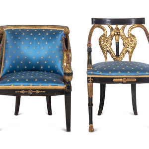 Appraisal: Two Empire Style Parcel Gilt Ebonized Armchairs Mid- th Century