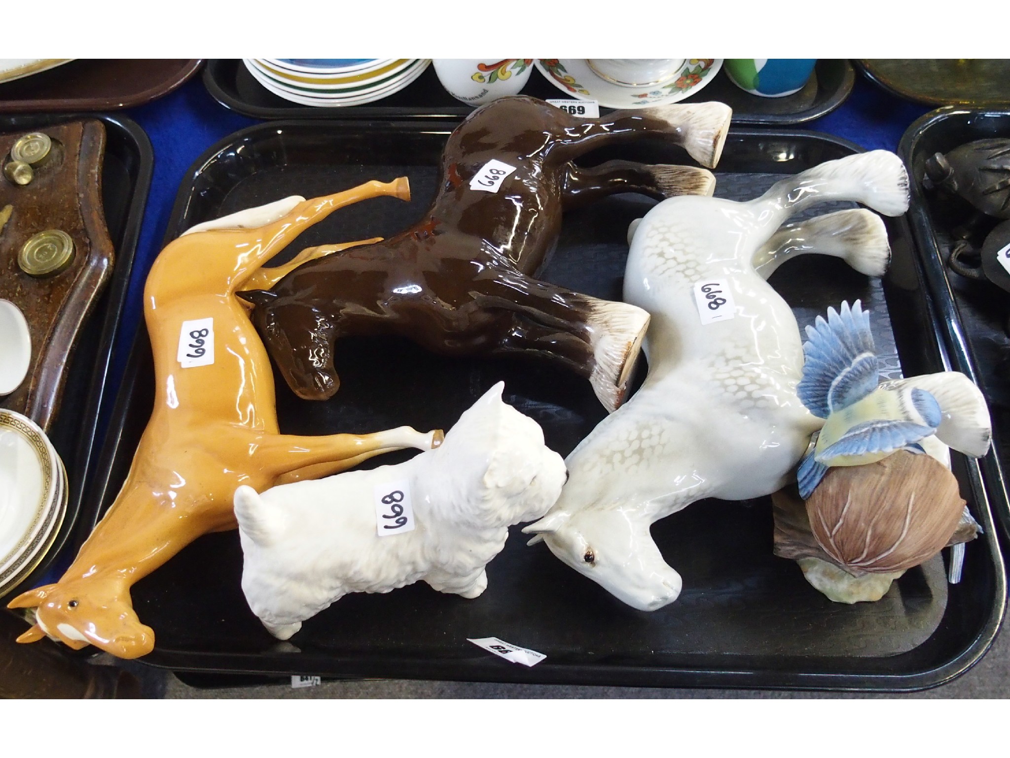 Appraisal: Tray comprising Beswick horses Beswick dog and a blue tit