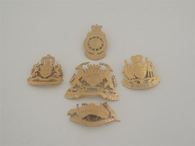 Appraisal: Five cast silvergilt wine labels by Michael Druitt each in