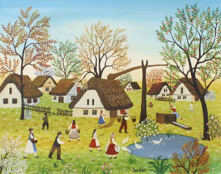 Appraisal: KOWALSKI A American th C Folk Art Village Landscape with