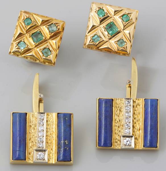 Appraisal: property of various owners two pair of gem-set and gold