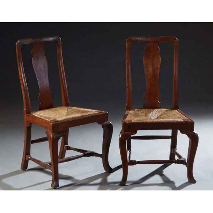 Appraisal: Pair of Irish Carved Oak Rushseat Side Chairs th c