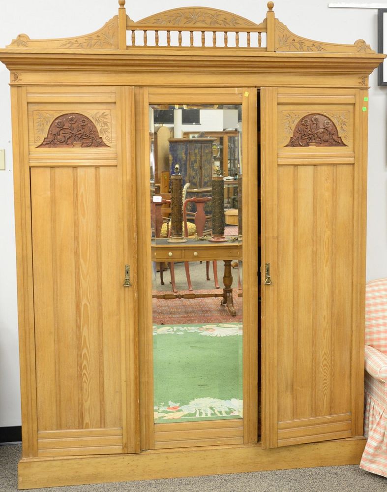 Appraisal: Three door pine armoire having fitted drawers ht in wd