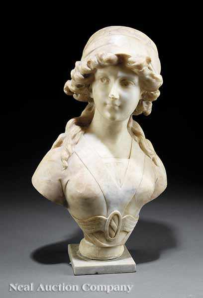 Appraisal: A French Art Nouveau Carved Alabaster Bust of a Young