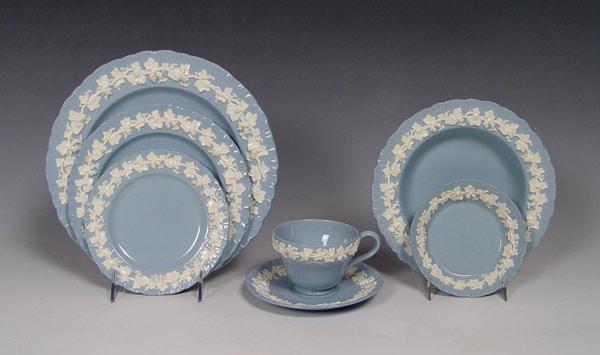 Appraisal: WEDGWOOD QUEENS WARE CHINA SERVICE Embossed white on blue pieces