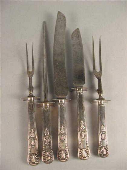 Appraisal: Gorham five piece carving set with shell and scroll decorated