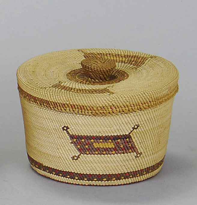 Appraisal: NORTHWEST COASTAL INDIAN COVERED BASKETCirca With stylized animal design Diameter