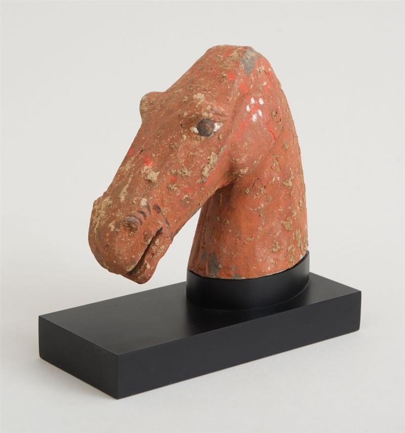 Appraisal: HAN RED-PAINTED POTTERY HEAD OF A HORSE x in Note