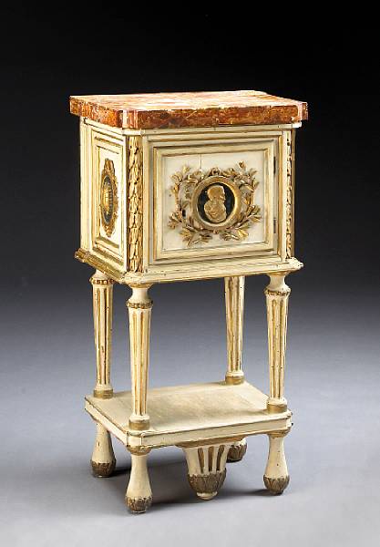 Appraisal: An Italian Neoclassical painted and parcel gilt commodino probably Turin