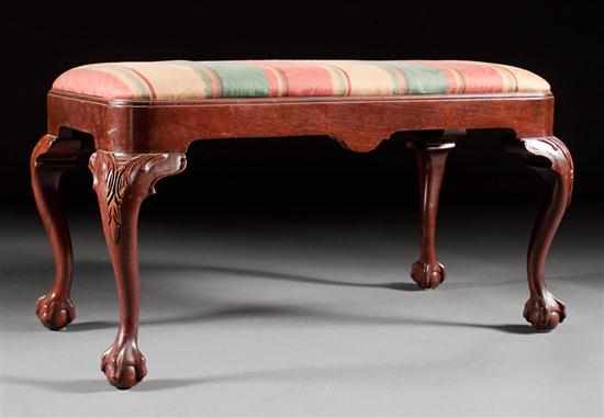 Appraisal: Chippendale style mahogany upholstered window bench contemporary upholstered slip seat