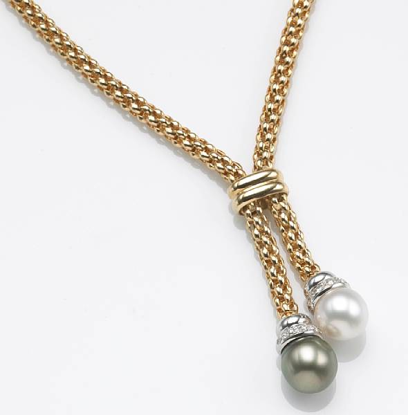 Appraisal: A pistachio and white cultured pearl diamond and k bicolor