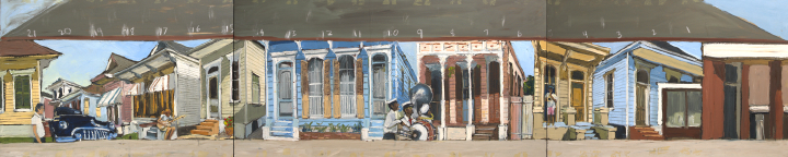 Appraisal: James Michalopoulos American Louisiana b Panoramic New Orleans Street Scene