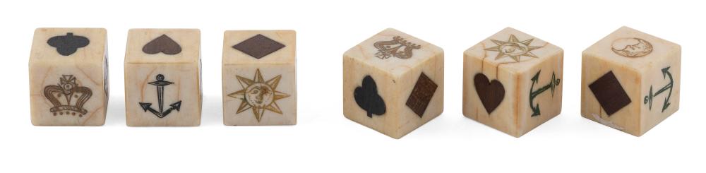 Appraisal: SET OF SIX ENGRAVED AND INLAID WHALE IVORY DICE TH