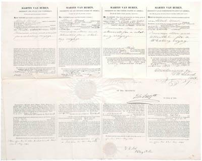 Appraisal: Martin Van Buren ship s paper partially printed in four