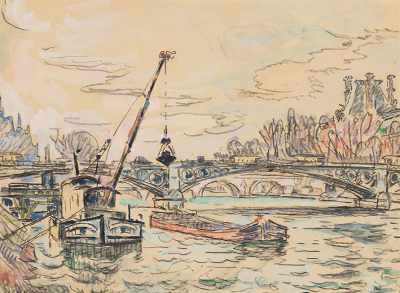 Appraisal: Paul Signac French - Pont des Arts Paris Conte crayon