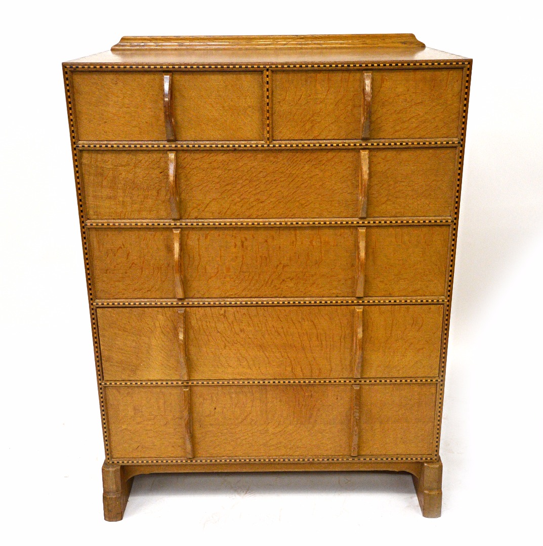 Appraisal: A golden oak six drawer chest by Peter Waals after