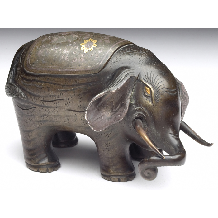 Appraisal: Chinese Baku elephant in bronze with inlaid designs in mixed