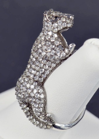 Appraisal: Sterling And Diamond Panther RingHaving blue stone eyes Excellent condition