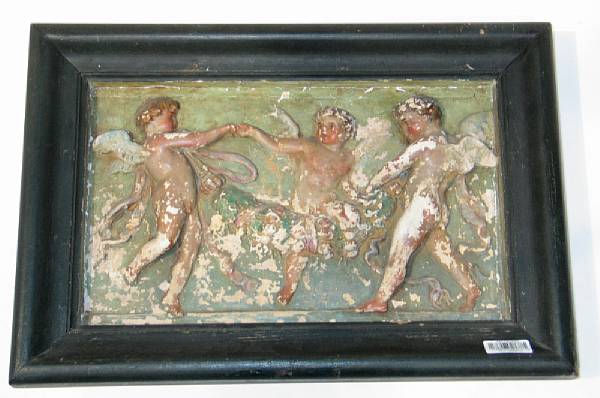 Appraisal: A framed Italian polychrome terracotta figural relief panel late th