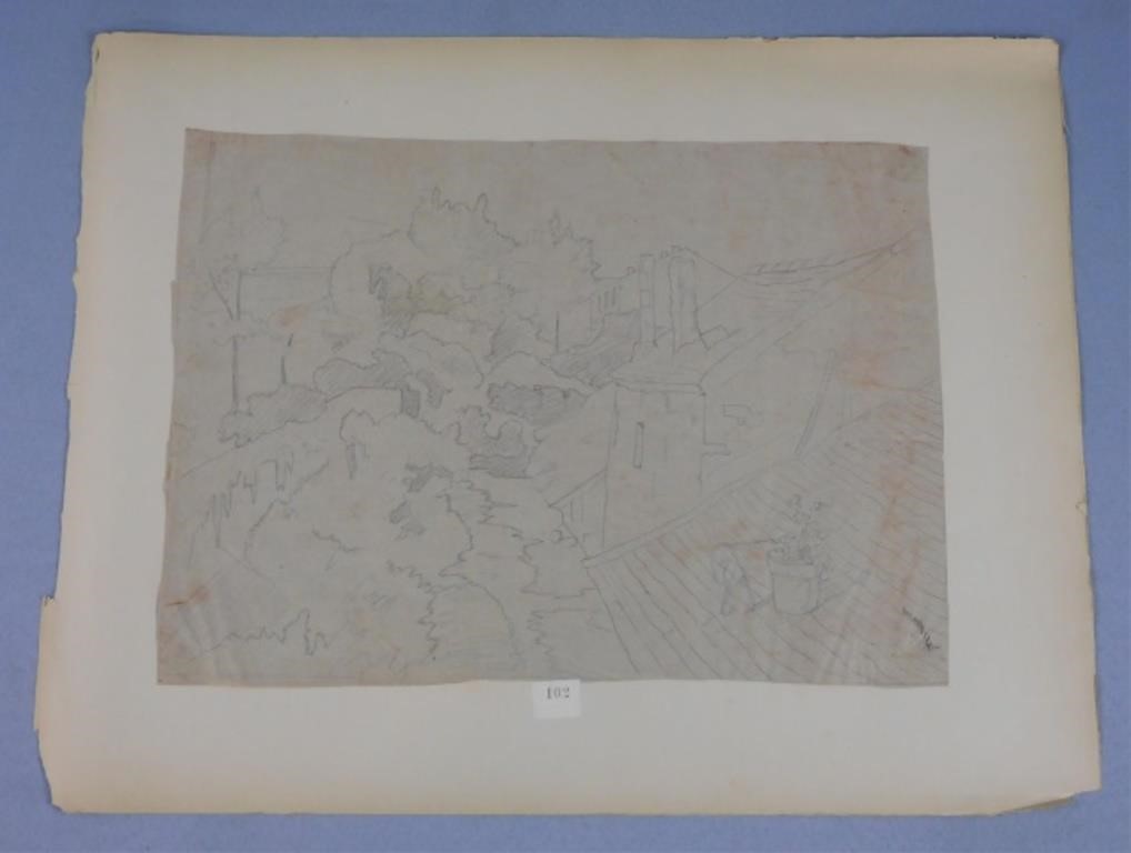 Appraisal: CHARLES MAURIN - FRANCE GRAPHITEsketch of a French village with