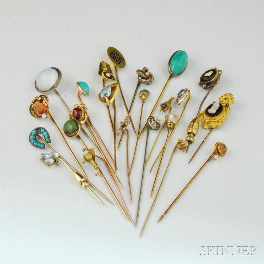 Appraisal: Small Collection of Antique Stickpins approximately twenty-three total gold gilt