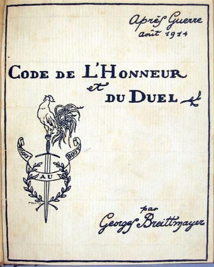 Appraisal: vol Breittmayer Georges Code de l'Honneur du Duel Paris of