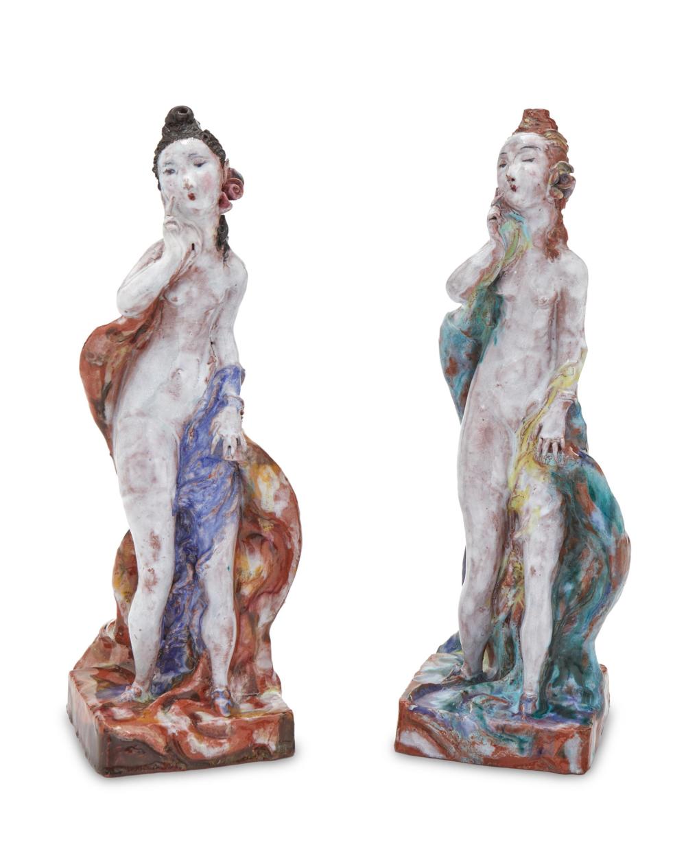 Appraisal: A pair of Austrian earthenware figures First-half th Century Each