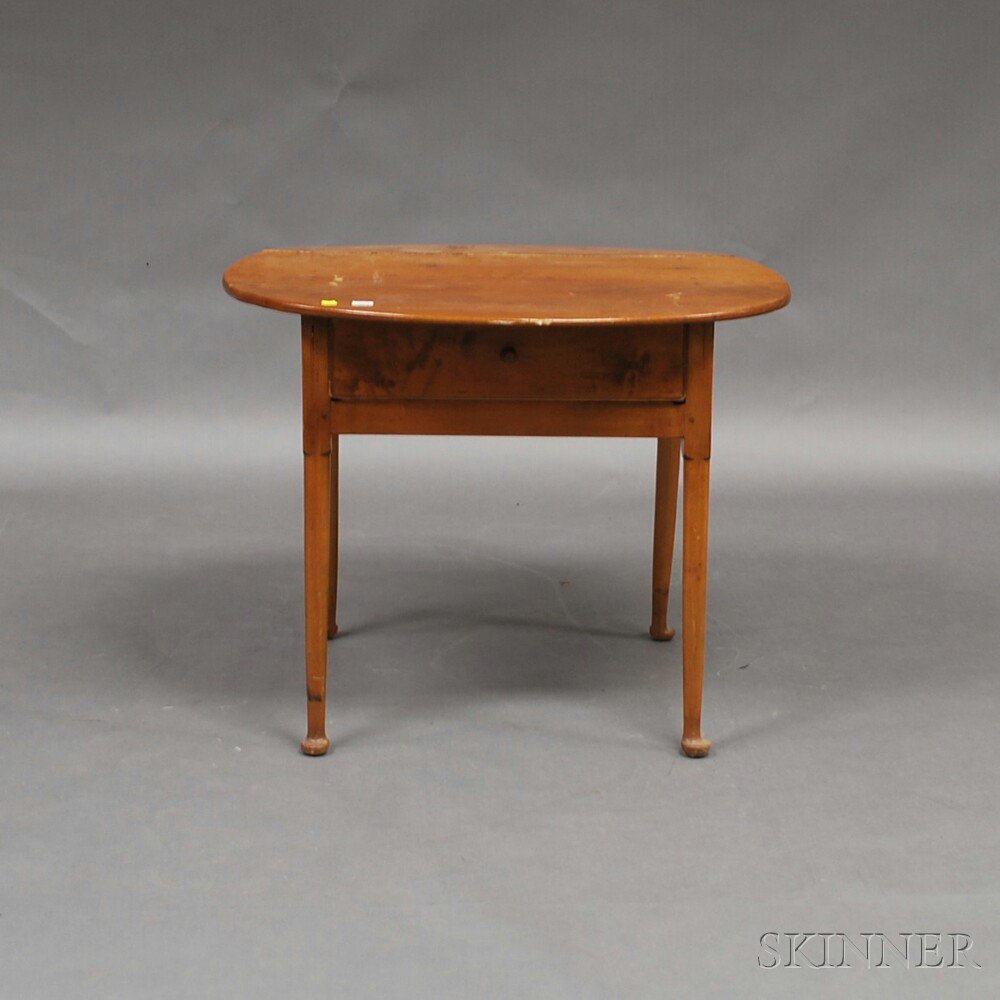 Appraisal: Queen Anne Cherry Oval One-drawer Tea Table New England th