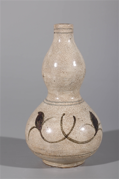 Appraisal: Korean crackle glazed ceramic double goured vase with foliate designs