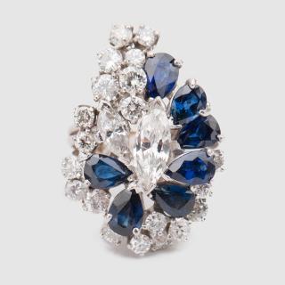 Appraisal: K White Gold Diamond and Sapphire Ring K White Gold