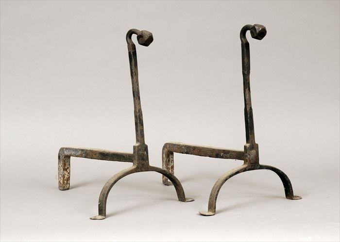 Appraisal: Pair of Wrought-Iron Penny-Feet Andirons x in