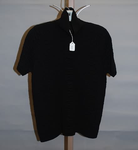 Appraisal: Akris black wool short sleeve mock turtleneck top with puckered