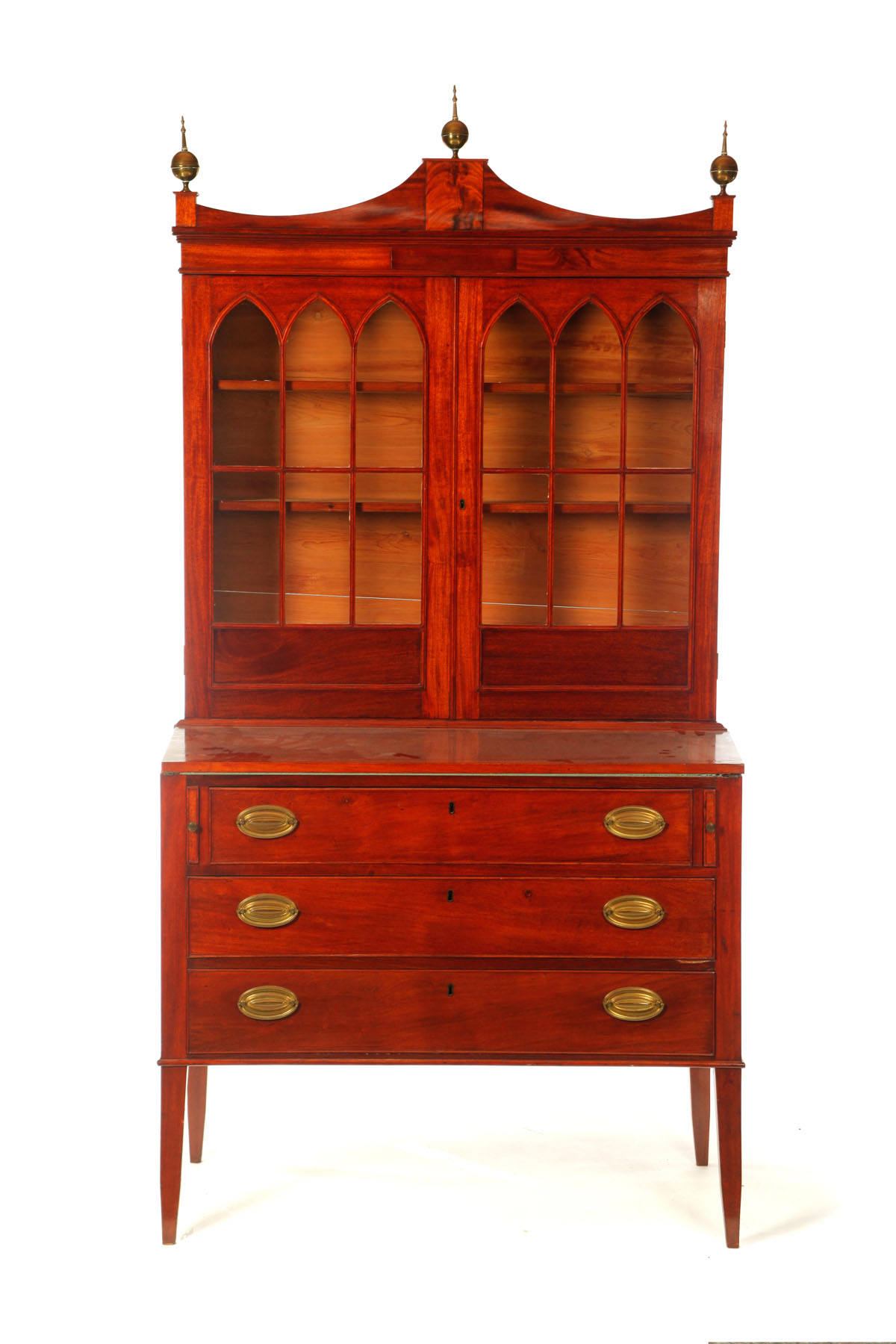 Appraisal: HEPPLEWHITE SECRETARY New England ca mahogany and pine Two-piece the