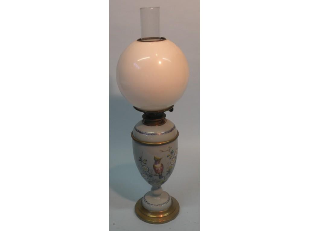 Appraisal: A Victorian grey opaque glass lamp base painted with exotic