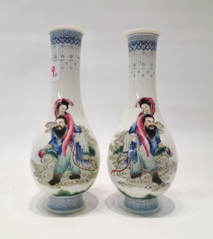 Appraisal: PAIR CHINESE PORCELAIN VASES bottle form each having hand enameled