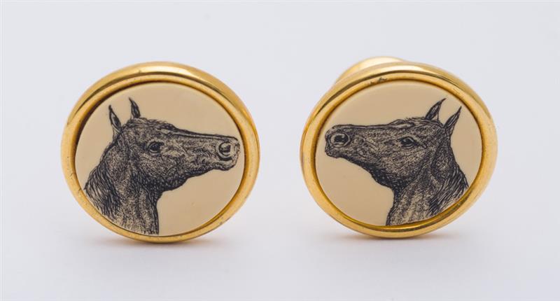 Appraisal: PAIR OF BARLOW HORSEHEAD CUFFLINKS Stamped 'Barlow' Estimate -