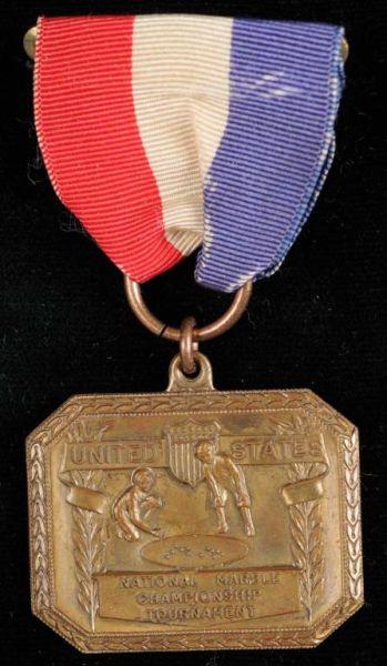 Appraisal: US National Marbles Tournament Medal Description Made of brass Condition