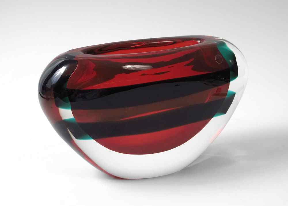 Appraisal: SALVIATI ART GLASS VASE Sommerso with red and bands of