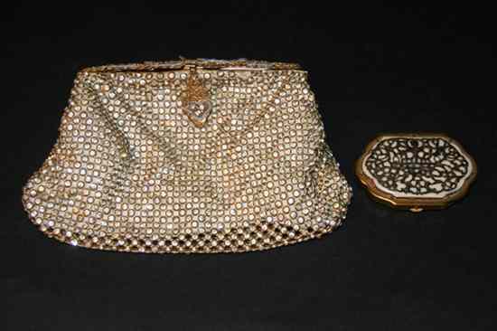 Appraisal: FRENCH ART DECO BRASS-MOUNTED RHINESTONE FLAPPER PURSE Circa The mesh