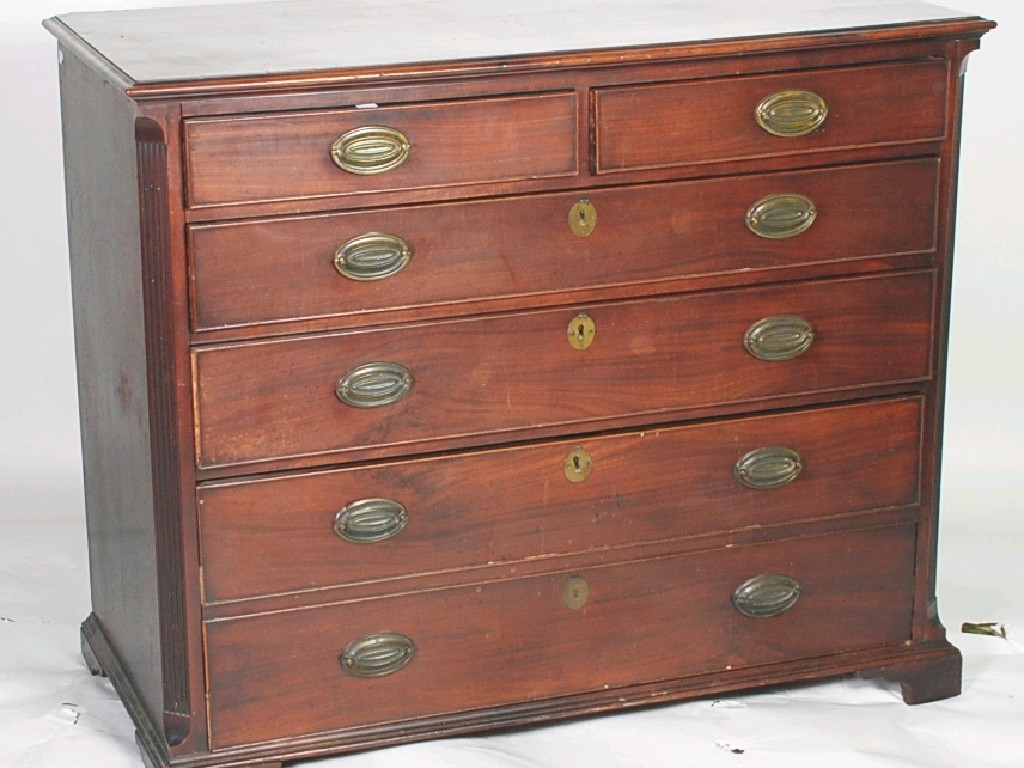 Appraisal: GEORGE III MAHOGANY CHEST OF DRAWERS the crossbanded oblong top