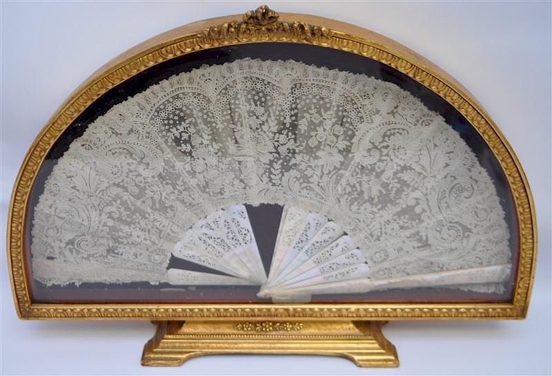 Appraisal: TH C ORNATE FRAMED MOP LACE FAN A Large th